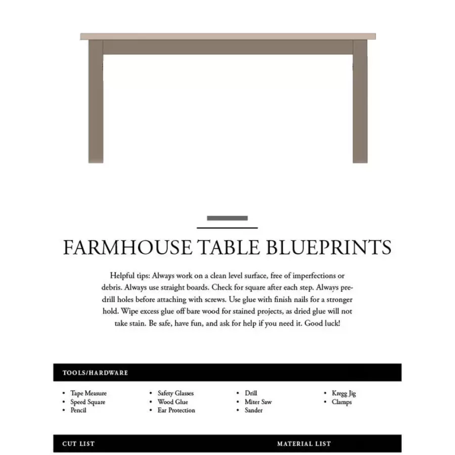 Farmhouse table DIY plans screenshot